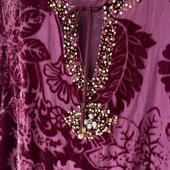 ECI New York VTG Silk Blend Velvet Burnout Floral Beaded Top Sz M Purple Boho - Picture 11 of 11